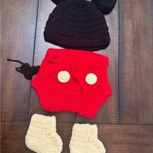 Handmade Black and Red Knit Baby Set